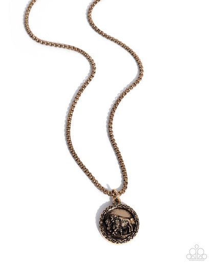Brave Buffalo - Gold Urban, Buffalo Pendant Necklace - Paparazzi Accessories