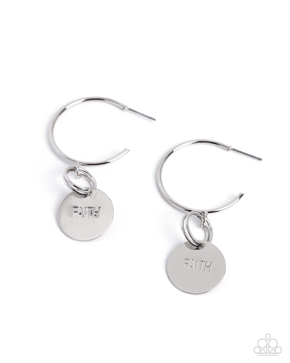 Balanced Belief - Silver Drop Hoop "Faith" Earrings - Paparazzi Accessories