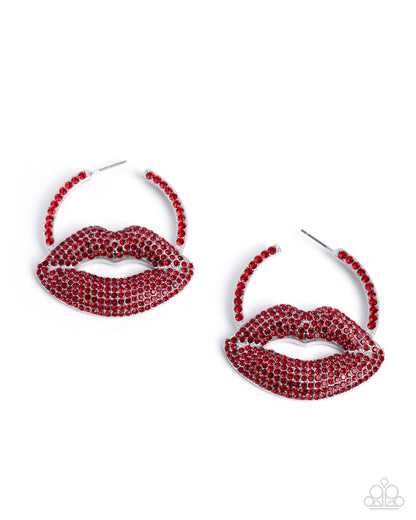 Valentines Date - Red Rhinestone Lip, Red Hoop Earrings - Paparazzi Accessories