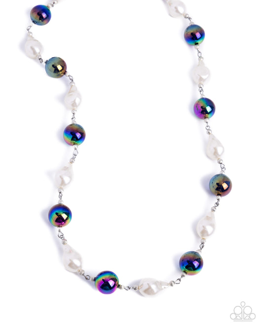 Universal Poise - Blue and White Pearl, Silver Necklace - Paparazzi Accessories