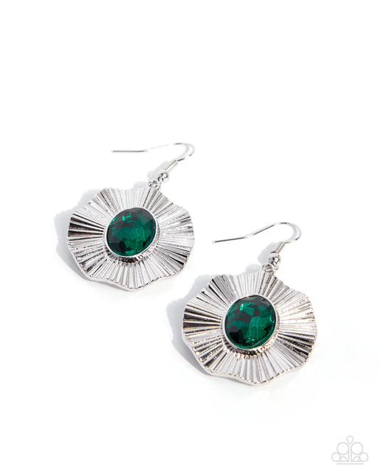 Tailored Tango - Green Rhinestone, Silver Earrings - Paparazzi Accessories