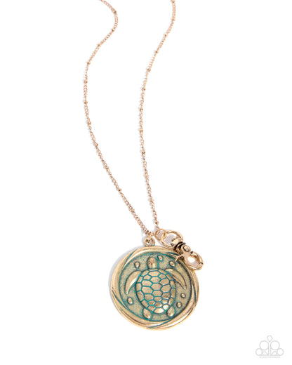 Swimming With Turtles - Gold Turtle Pendant Lanyard - Paparazzi Accessories