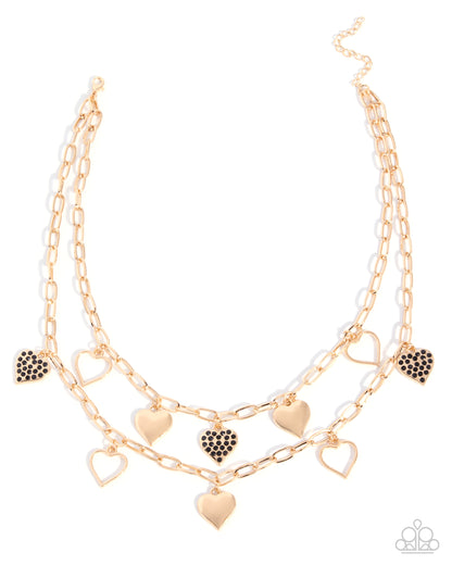 Girlfriend Privileges - Black Rhinestone, Gold Chain Necklace - Paparazzi Accessories