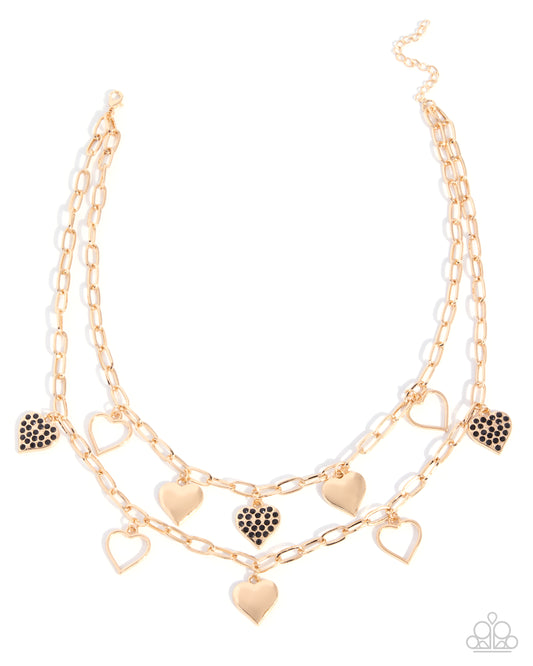 Girlfriend Privileges - Black Rhinestone, Gold Chain Necklace - Paparazzi Accessories