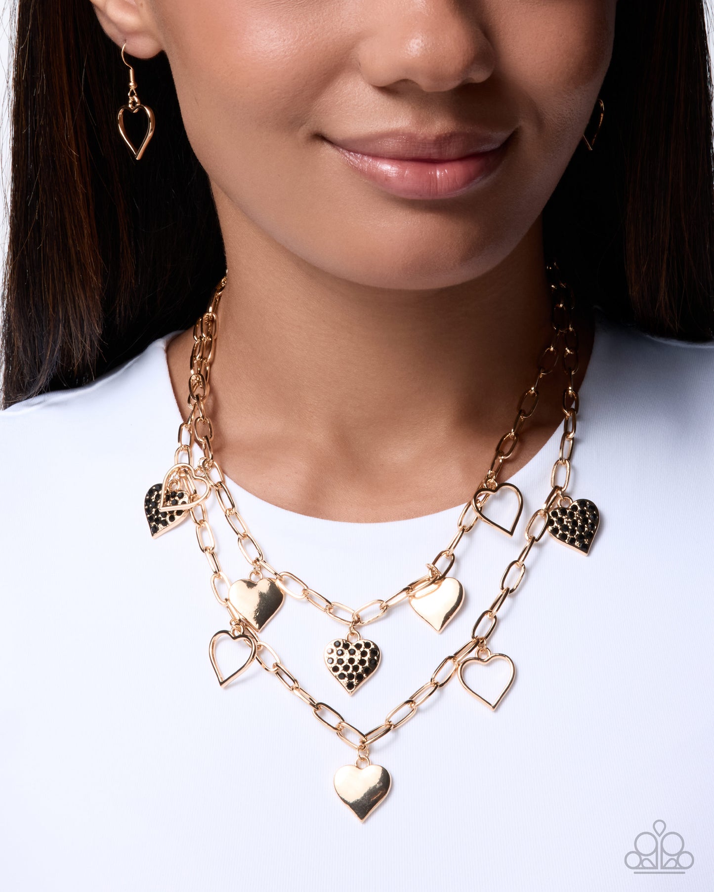 Girlfriend Privileges - Black Rhinestone, Gold Chain Necklace - Paparazzi Accessories