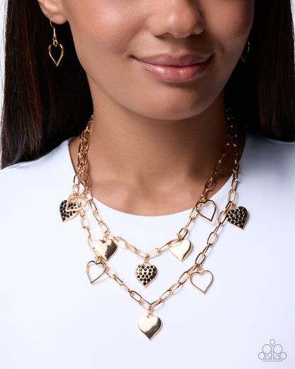 Girlfriend Privileges - Black Rhinestone, Gold Chain Necklace - Paparazzi Accessories