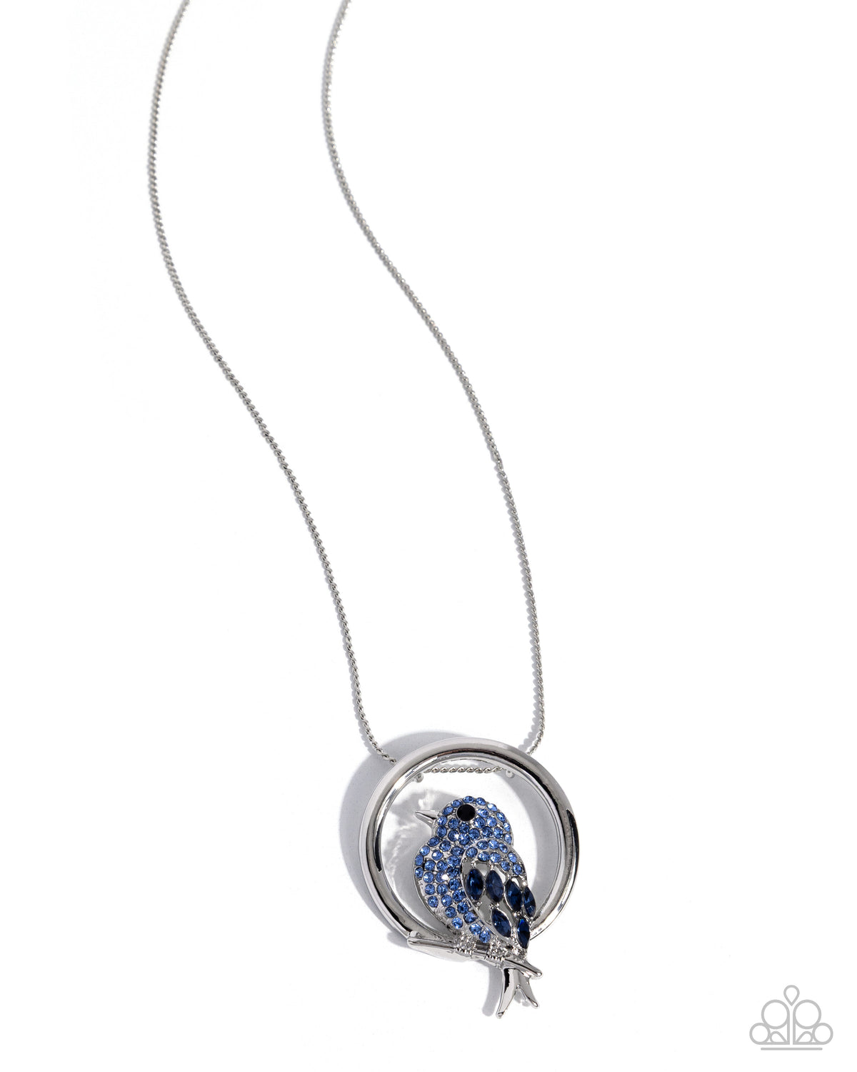Adorable Aviation - Blue Rhinestone, Silver Bird Necklace - Paparazzi Accessories