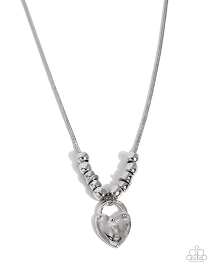 Genuine Grace - Silver Hear Lock Necklace - Paparazzi Accessories