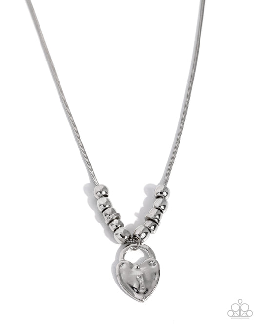 Genuine Grace - Silver Hear Lock Necklace - Paparazzi Accessories