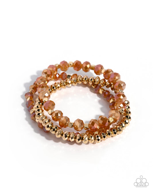 Playful Palette - Gold, Orange UV-Shimmery Beaded Stretch Bracelet - Paparazzi Accessories