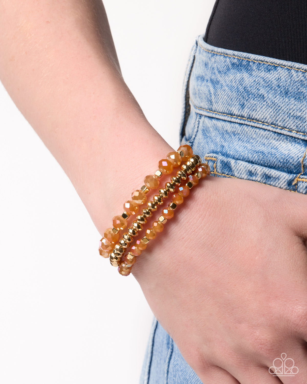 Playful Palette - Gold, Orange UV-Shimmery Beaded Stretch Bracelet - Paparazzi Accessories