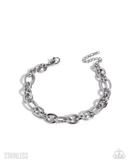 Defiant Drama - Silver Stainless Steel Urban Bracelet - Paparazzi Accessories