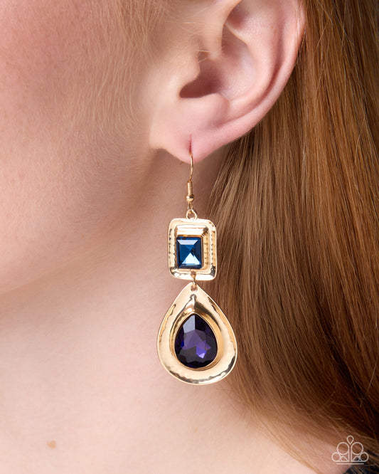 Fashionable Fantasy - Multi Purple and Blue Rhinestone, Gold Earrings - Paparazzi Accessories