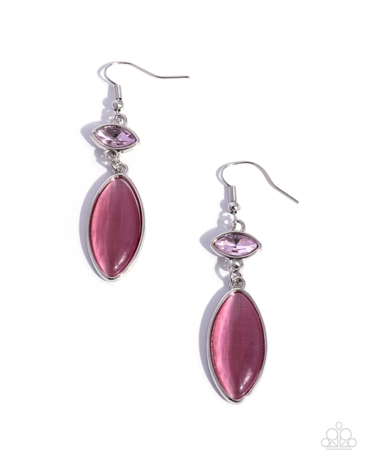 Majestic Marquise - Pink Cat's Eye Stone, Pink Rhinestone, Silver earrings - Paparazzi Accessories