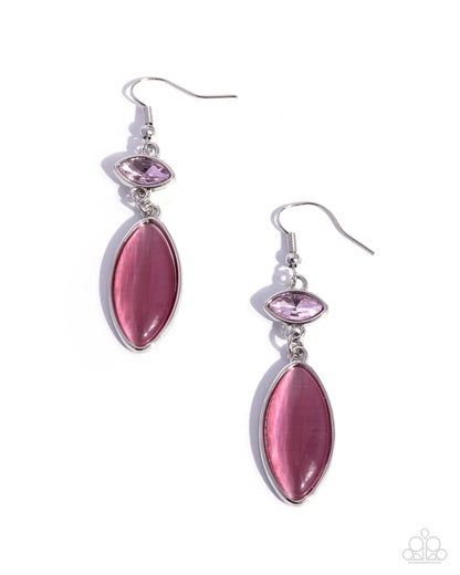 Majestic Marquise - Pink Cat's Eye Stone, Pink Rhinestone, Silver earrings - Paparazzi Accessories