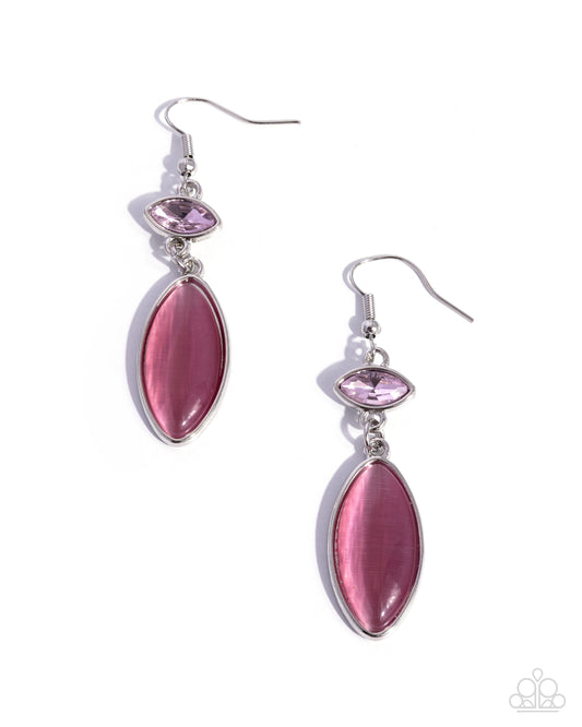Majestic Marquise - Pink Cat's Eye Stone, Pink Rhinestone, Silver earrings - Paparazzi Accessories
