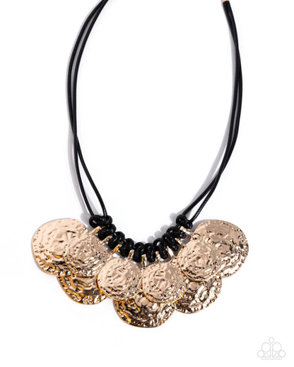 Hammered Honesty - Gold and Black Necklace - Paparazzi Accessories