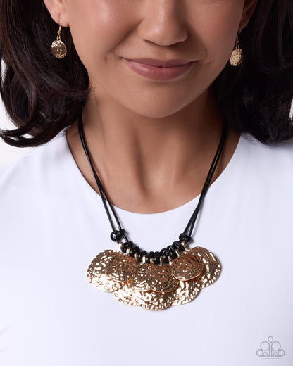 Hammered Honesty - Gold and Black Necklace - Paparazzi Accessories