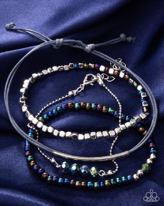 Calibrated Color - Blue UV Shimmer, Silver Bracelet Stack - Paparazzi Accessories