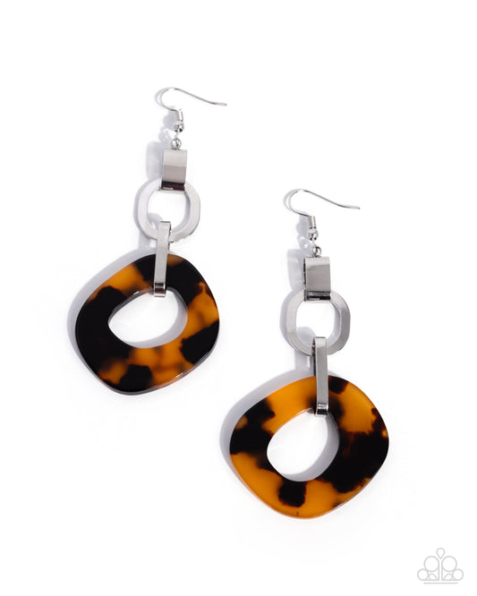 Tortoiseshell Tapestry - Brown Tortoiseshell Acrylic, Silver  Earrings - Paparazzi Accessories