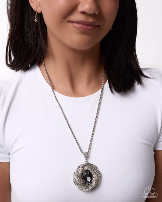 Intense Illusion - Silver Pendant, Smoky rhinestone Necklace - Paparazzi Accessories