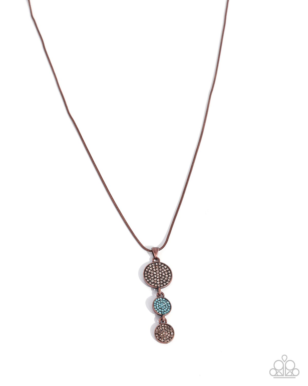 Dancing Discs - Copper Necklace with Rhinestone Pendants - Paparazzi Accessories