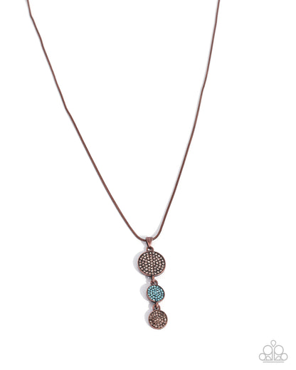 Dancing Discs - Copper Necklace with Rhinestone Pendants - Paparazzi Accessories