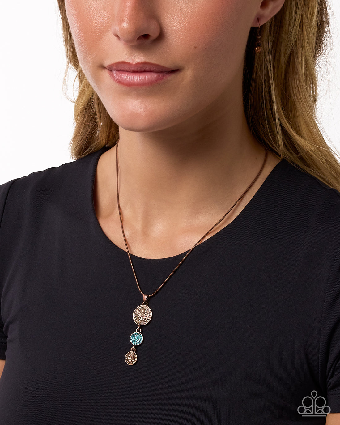 Dancing Discs - Copper Necklace with Rhinestone Pendants - Paparazzi Accessories