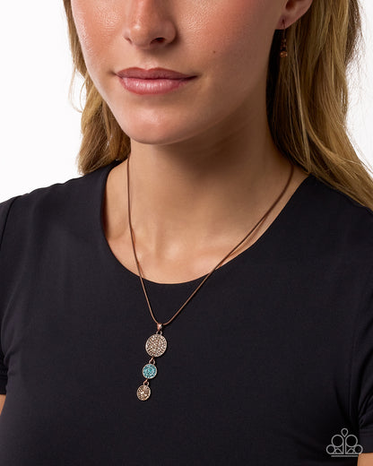 Dancing Discs - Copper Necklace with Rhinestone Pendants - Paparazzi Accessories