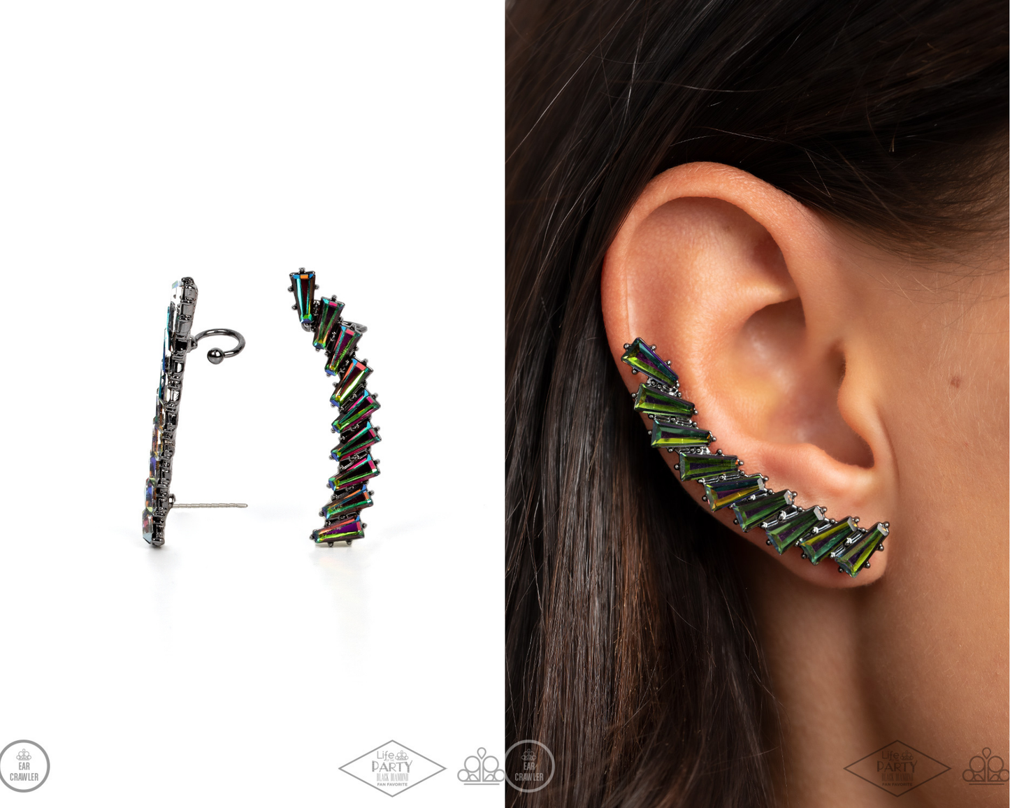 I Think ICE Can - Multi Oil Spill Ear Crawler Post Earrings - Paparazzi Accessories