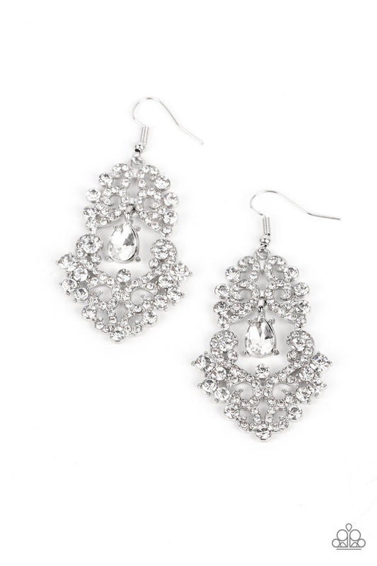 Sociable Sparkle - White - Rhinestone Earrings - Paparazzi Accessories