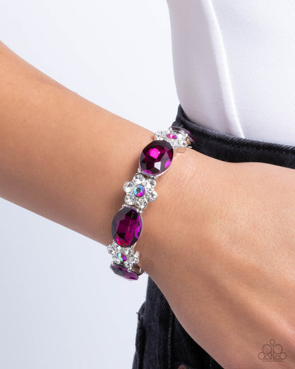 Staycation Sparkle - Pink Iridescent Rhinestone Stretchy Bracelet - Paparazzi Accessories