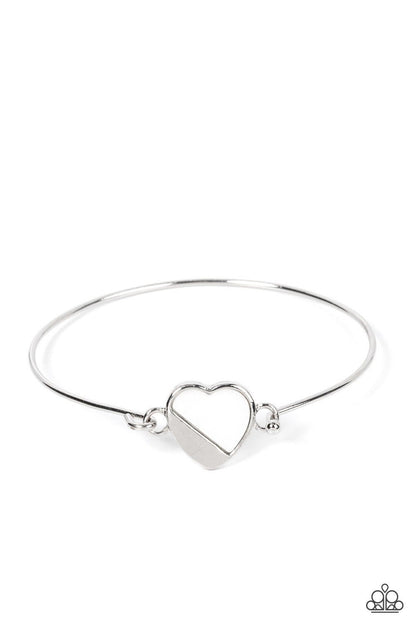 Hidden Intentions - White - Heart Charm Bangle Bracelet - Paparazzi Accessories