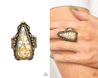 Canyon Collector - Brass and Marbled Stone Ring - Paparazzi Accessories