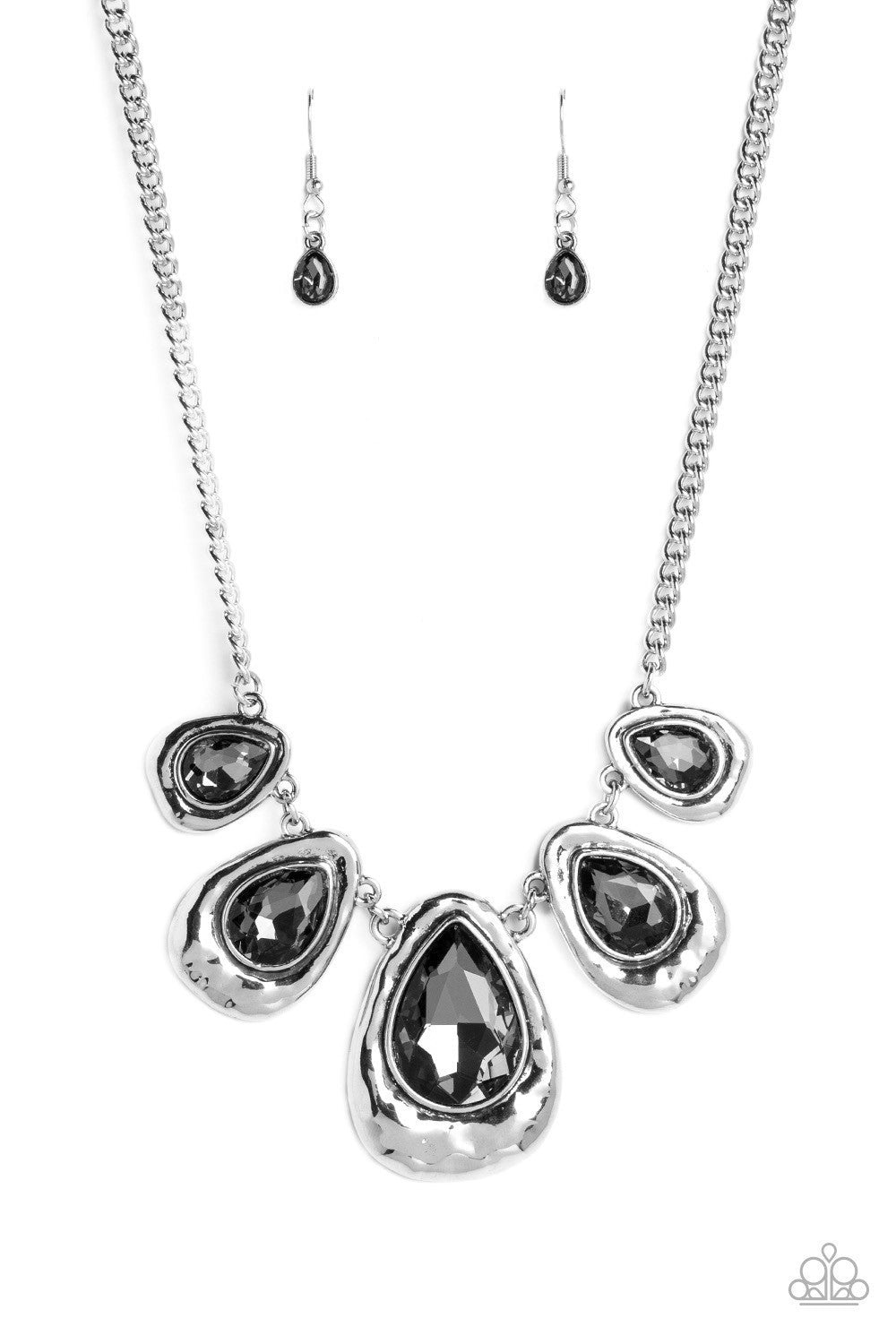 Formally Forged - Silver with smokey rhinestone necklace - Paparazzi Accessories