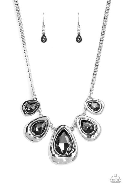 Formally Forged - Silver with smokey rhinestone necklace - Paparazzi Accessories