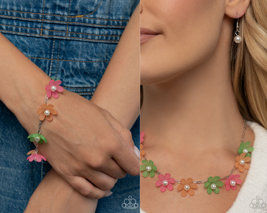 Floral Restoration - Complete Look, Necklace: "Floral Revival - Orange",  Bracelet: "Fresh Flowers - Orange" - Paparazzi Accessories