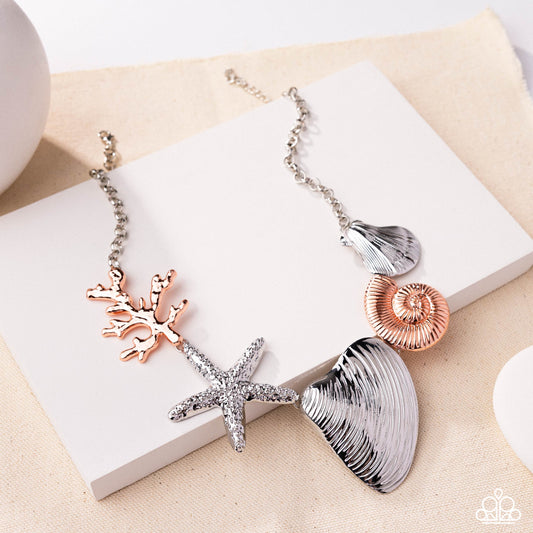 Along the Reef - Silver & Shiny Copper Seashell, Coral, Starfish Necklace - Empower Me Pink Exclusive 2025 - Paparazzi Accessories