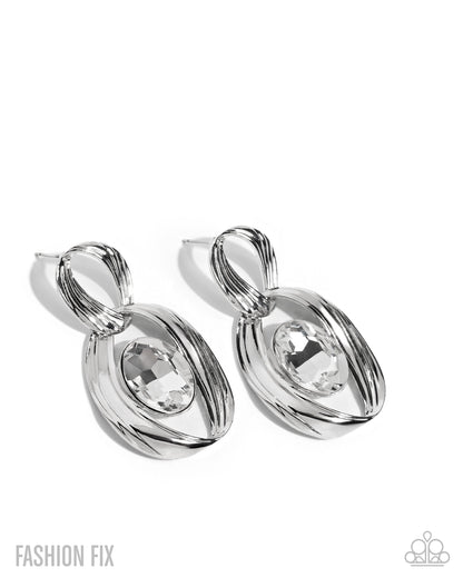 Ambitious Acclaim - White Earrings - Fiercely 5th Avenue December 2025 - Paparazzi Accessories