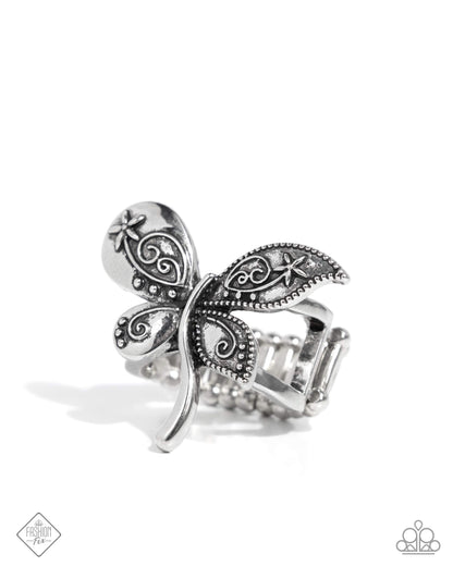 Animated Amusement - Silver - Dragonfly Paparazzi Ring - March 2025 Glimpses of Malibu