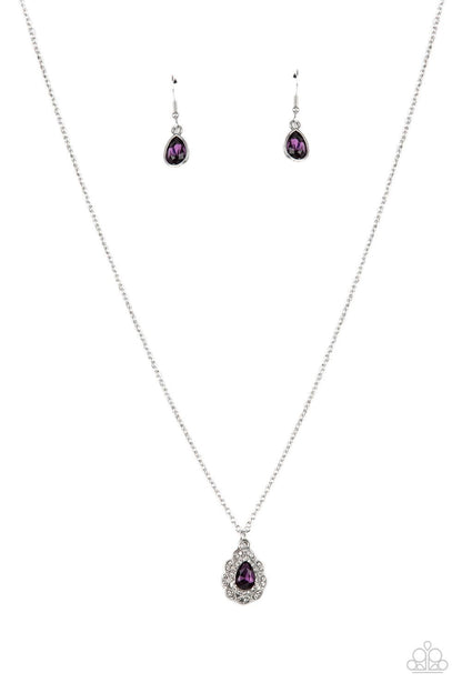 Vintage Validation - Purple - Glittery Purple Teardrop Gem Necklace - Paparazzi Accessories