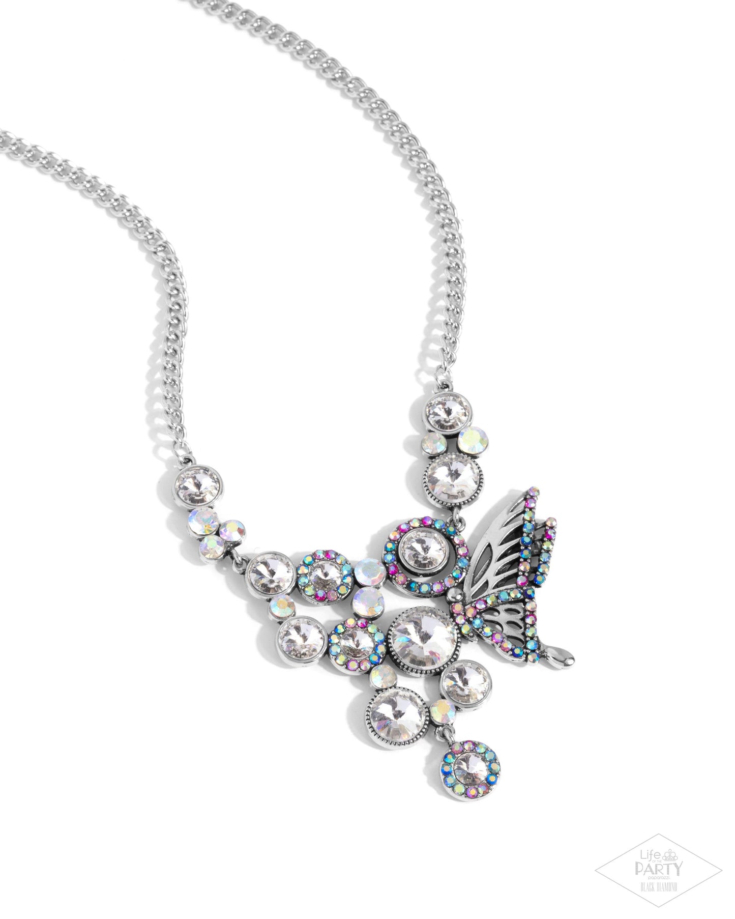 As Luck Would HALF It - White - Iridescent Gem Butterfly Necklace - Black Diamond Exclusive - Paparazzi Accessories