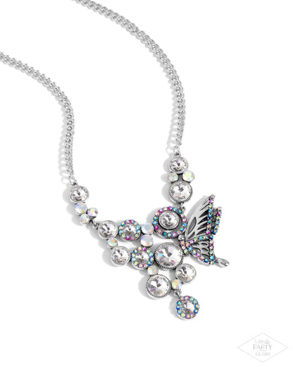 As Luck Would HALF It - White - Iridescent Gem Butterfly Necklace - Black Diamond Exclusive - Paparazzi Accessories