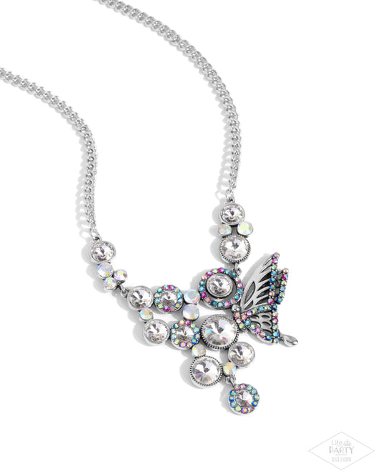As Luck Would HALF It - White - Iridescent Gem Butterfly Necklace - Black Diamond Exclusive - Paparazzi Accessories