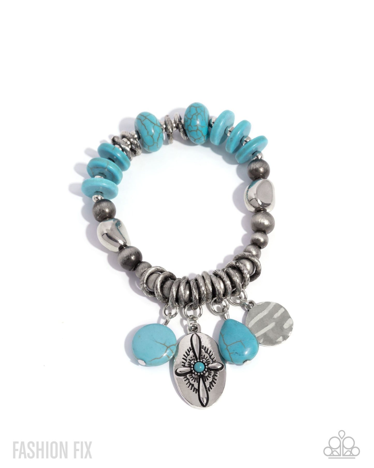 Authentic Apparel - Blue Charm Stretchy Bracelet - Simply Santa Fe June 2025 - Paparazzi Accessories