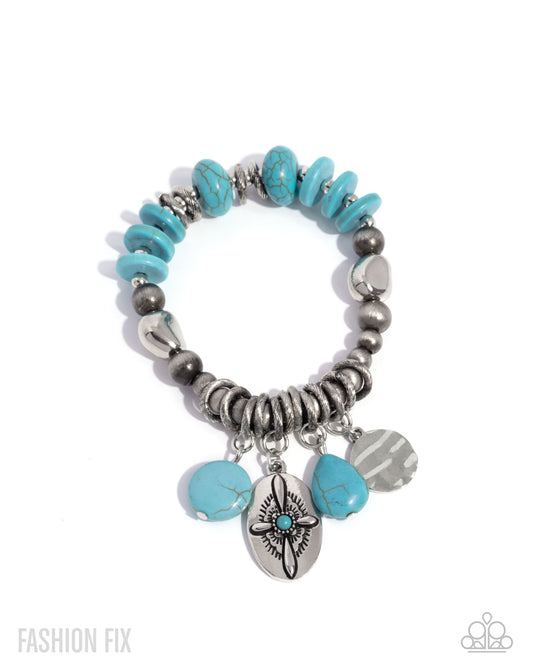 Authentic Apparel - Blue Charm Stretchy Bracelet - Simply Santa Fe June 2025 - Paparazzi Accessories