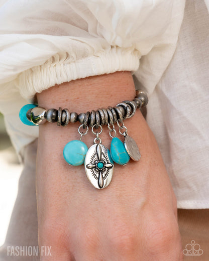 Authentic Apparel - Blue Charm Stretchy Bracelet - Simply Santa Fe June 2025 - Paparazzi Accessories