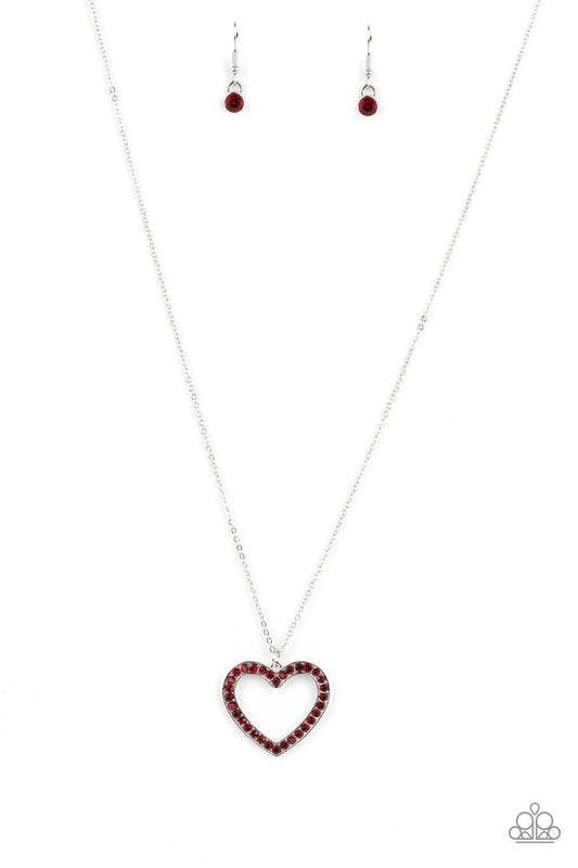 Dainty Darling - Red Rhinestone Heart Pendant Necklace - Paparazzi Accessories