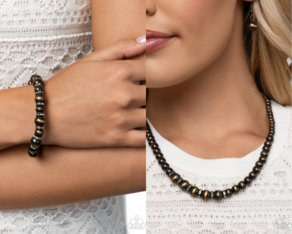 Complete Look - Brass - "Harmonious Hearth" Navajo Pearl Necklace & "Harmonious Hallmark" Bracelet - Paparazzi Accessories