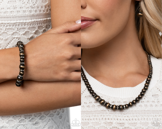 Complete Look - Brass - "Harmonious Hearth" Navajo Pearl Necklace & "Harmonious Hallmark" Bracelet - Paparazzi Accessories
